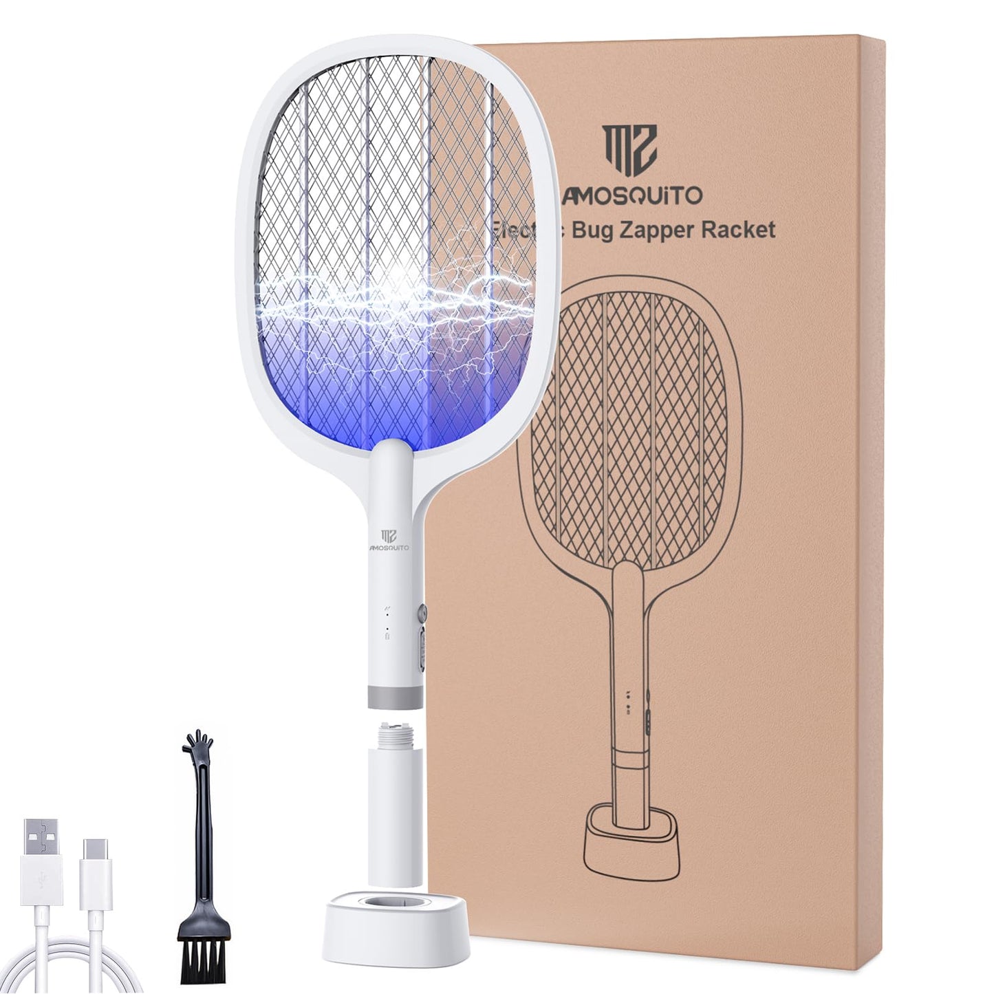 Bug Zapper Racket, Electric Fly Swatter Rechargeable Mosquito Zapper Racket for Indoor and Outdoor - 2000mAh - 2 Pack