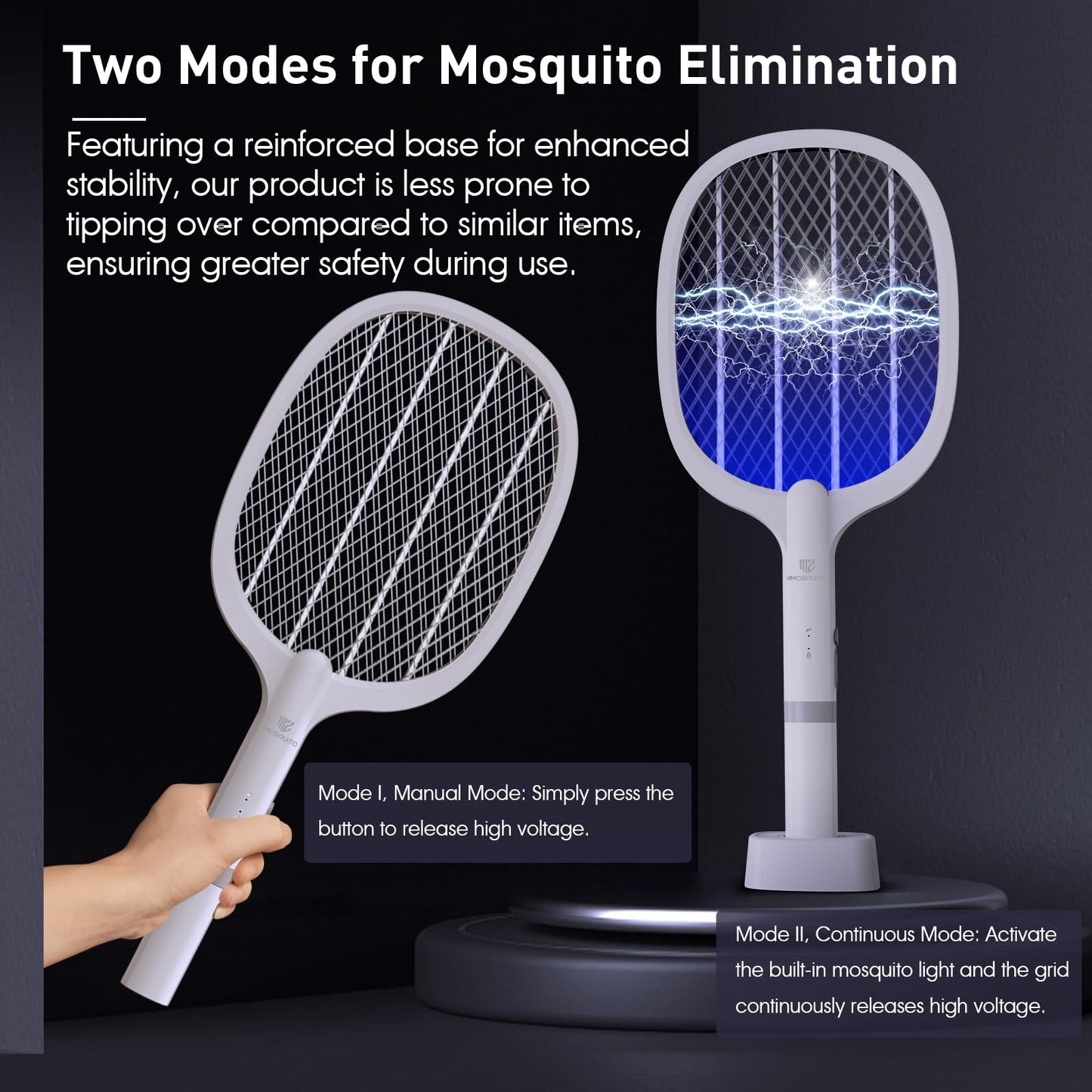 Bug Zapper Racket, Electric Fly Swatter Rechargeable Mosquito Zapper Racket for Indoor and Outdoor - 2000mAh - 2 Pack