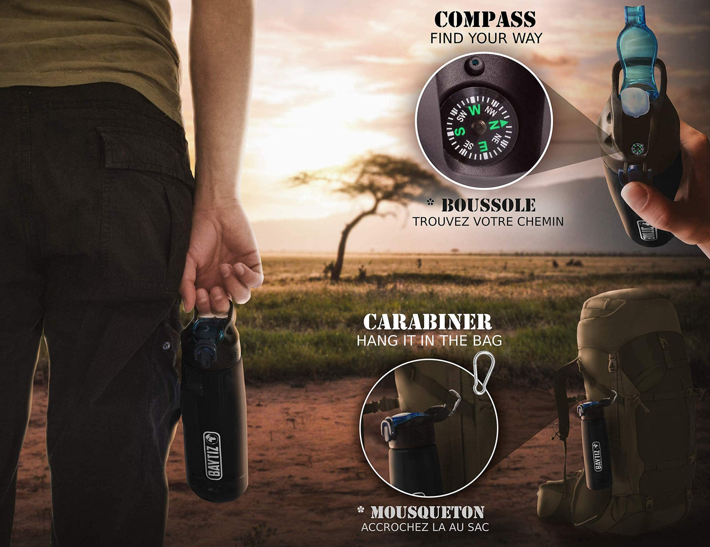Baytiz ® Botella de Agua con Filtro Purificador sin BPA - Paja de Supervivencia de Carbón Activado Filtros Purificadores Accesorios Pastillas Potabilizadoras Filtrada Potabilizador Deporte Grifo Water