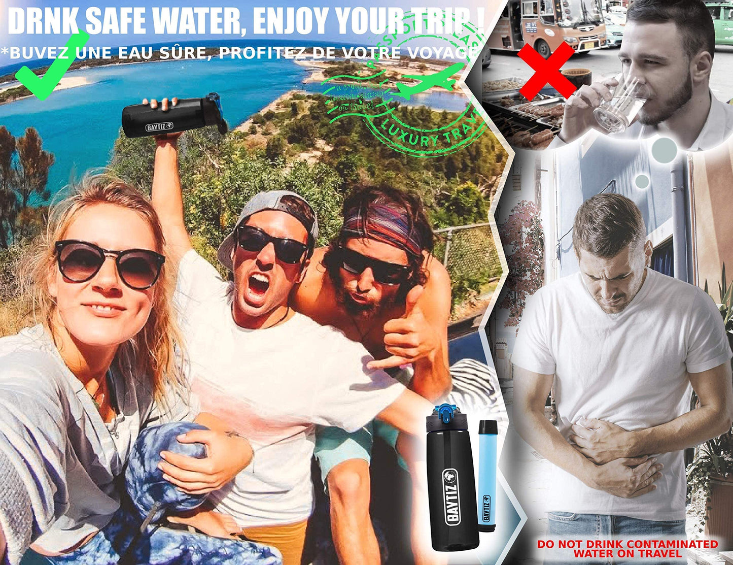 Baytiz ® Botella de Agua con Filtro Purificador sin BPA - Paja de Supervivencia de Carbón Activado Filtros Purificadores Accesorios Pastillas Potabilizadoras Filtrada Potabilizador Deporte Grifo Water