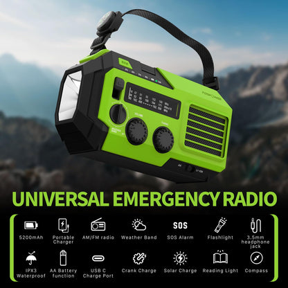 FosPower Emergency Weather Radio (Model A1) NOAA/AM/FM with 7400mWh Portable Power Bank, USB/Solar/Hand Crank Charging, Battery Operated, SOS Alarm & Flashlight for Indoor/Outdoor Emergencies