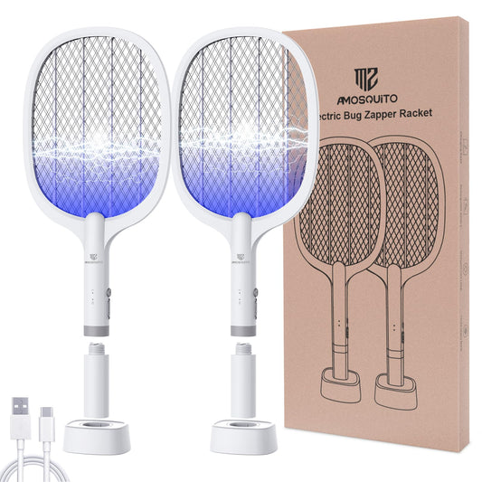 Bug Zapper Racket, Electric Fly Swatter Rechargeable Mosquito Zapper Racket for Indoor and Outdoor - 2000mAh - 2 Pack