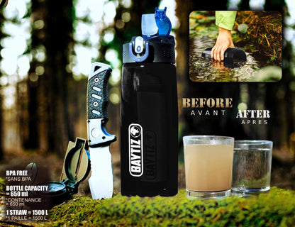 Baytiz ® Botella de Agua con Filtro Purificador sin BPA - Paja de Supervivencia de Carbón Activado Filtros Purificadores Accesorios Pastillas Potabilizadoras Filtrada Potabilizador Deporte Grifo Water