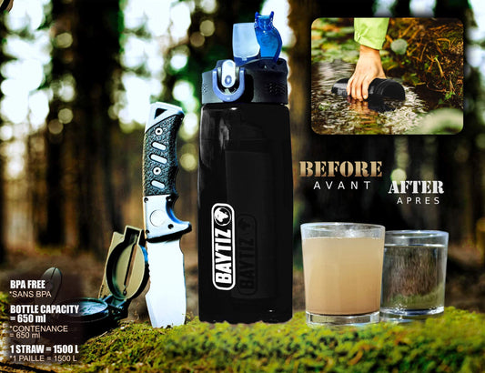 Baytiz ® Botella de Agua con Filtro Purificador sin BPA - Paja de Supervivencia de Carbón Activado Filtros Purificadores Accesorios Pastillas Potabilizadoras Filtrada Potabilizador Deporte Grifo Water